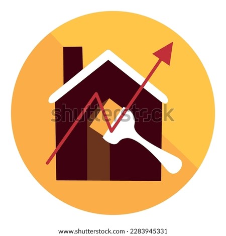 House and paint brush with growing arrow on white background. Co