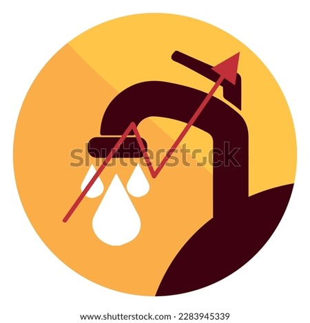 Water faucet with growing arrow on white background. Concept of 