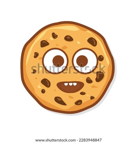 cartoon chocolate chip cookie character with funny face. Cookie mascot vector illustration