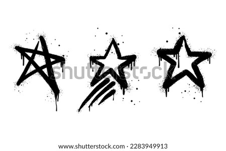 set of Spray painted graffiti Star sign in black over white. Star drip symbol.  isolated on white background. vector illustration