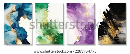 Abstract watercolor background with gold glitter. Background set