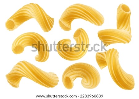 raw Cavatappi, Cellentany, uncooked Italian Pasta, isolated on white background, clipping path, full depth of field Royalty-Free Stock Photo #2283960839