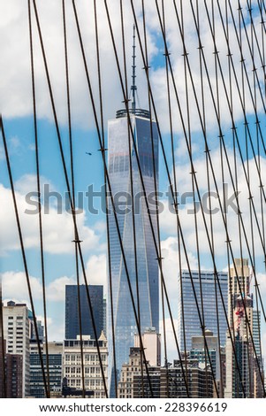 view of Lower Manhattan, from Brooklyn Bridge NYC