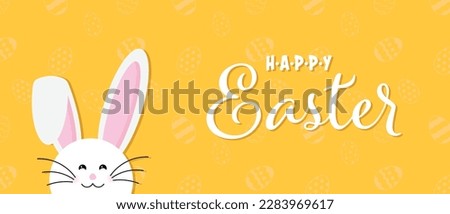 Vector illustration. Easter Day. Happy Easter greeting card, banner with egg, rabbit. Easter Bunny, texture background.