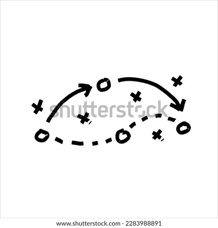 Sports tactics and strategy. Scheme of movement of team player. Combination of crosses and circles with path arrows. Pitch ball instructions. Royalty-Free Stock Photo #2283988891