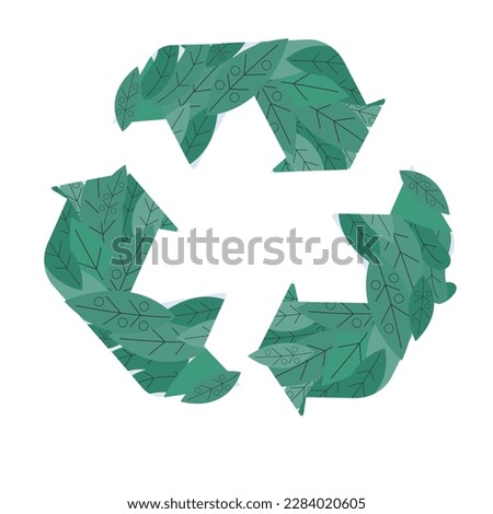 Eco recycling emblem sign design, vector illustration isolated on white background. Triangular eco recycle icon consisting of green leaves.