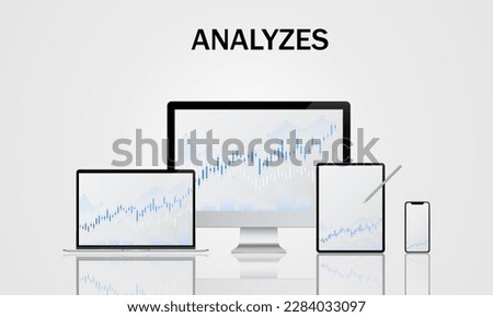 chart analysis, analytics, charts on realistic devices, business graphics