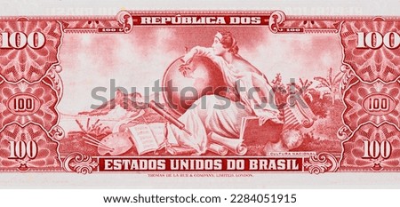 Allegorical woman "Cultura Nacional" (National Culture). Portrait from Brazil 10 Centavos on 100 Cruzeiros (1966-67) Banknotes.   Royalty-Free Stock Photo #2284051915