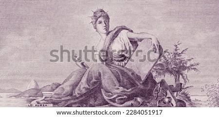 Allegorical woman "Lei Aurea" - "Golden Law" abolishing slavery in Brazil;. Portrait from Brazil 5 Centavos on 50 Cruzeiros (1966-67) Banknotes.  Royalty-Free Stock Photo #2284051917