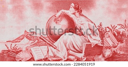 Allegorical woman "Cultura Nacional" (National Culture). Portrait from Brazil 10 Centavos on 100 Cruzeiros (1966-67) Banknotes.   Royalty-Free Stock Photo #2284051919