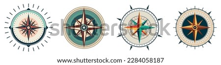 Compass icons set. Vector compass icons. Compass cute icons. Compass symbols.