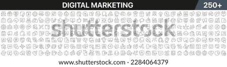 Digital marketing linear icons collection. Big set of more 250 thin line icons in black. Digital marketing black icons. Vector illustration