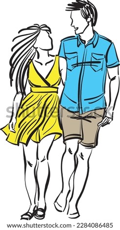 couple man and woman in love concept walking peaceful vector illustration