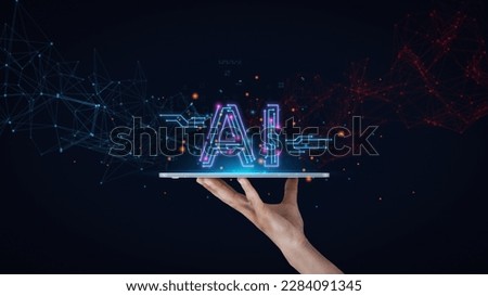 Man using tools AI. technology smart robot science and artificial intelligence technology, and innovation futuristic and global connection for providing access to information and data online network, Royalty-Free Stock Photo #2284091345