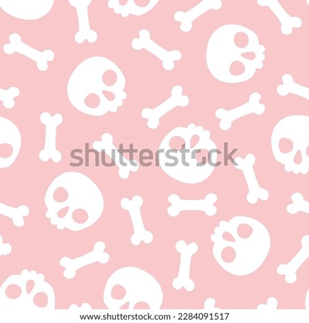 Pink seamless pattern with white skull and bones