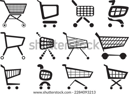 Various vector graphics and clip arts of shopping carts. Push button with symbol shopping cart on a sales portal. Pushing a shopping cart.