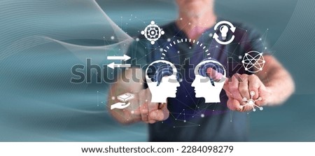 Man touching a knowledge sharing concept on a touch screen with his fingers Royalty-Free Stock Photo #2284098279