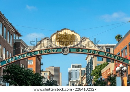 The vintage Gaslamp quarter sign in San Diego, California Royalty-Free Stock Photo #2284102327