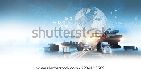 Global business of Container Cargo freight train for Business logistics concept, Air cargo trucking, Rail transportation and maritime shipping, Online goods orders worldwide Royalty-Free Stock Photo #2284103509