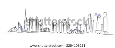 line art vector of dubai skyline. Dubai panoramic cityscape Royalty-Free Stock Photo #2284108211