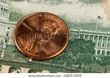 copper American coins with a face value of one cent , a close-up of old coins of 1 cent Royalty-Free Stock Photo #2284117659