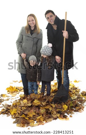 Family on leaf studio white background