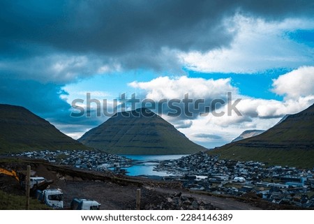 stunning view of klaksvik and the mountains around