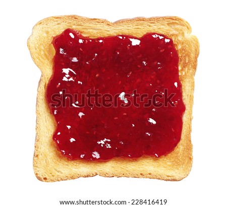 Toasted bread with jam isolated on white background Royalty-Free Stock Photo #228416419