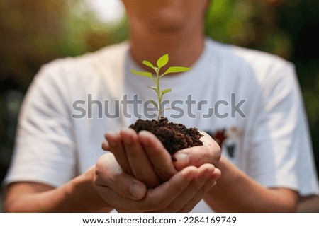 Planting a tree for help to prevent global warming or climate change and save the earth. Picture for concept of Mother Earth Day to encourage people about the environmental protection.