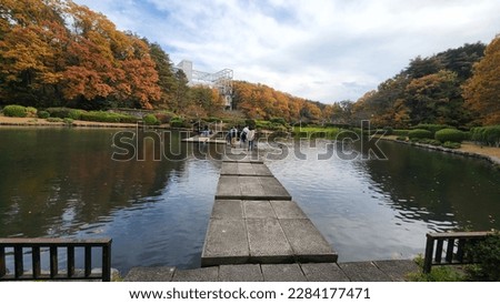 A beautiful lake and bridge in japan