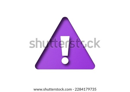 Purple paper punched into the shape of an exclamation mark. warning sign isolated on white background