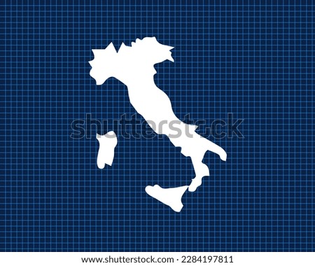 White map design isolated on blue neon grid with dark background of country Italy - vector illustration