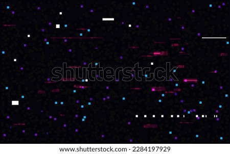 Glitch color pixels. Futuristic digital noise. Distorted video signal. Broken television effect. Abstract random elements. Pixel mosaic effect. TV signal error. Vector illustration. Royalty-Free Stock Photo #2284197929