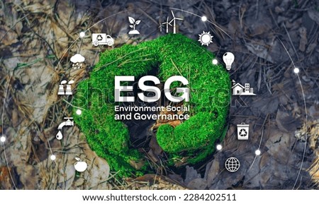 Hand of human holding ESG icon for Environment Society and Governance on network connection