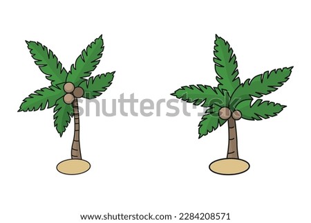 Cartoon drawing  palms icon. Coconut tree. Two tropical plants. Vector illustration