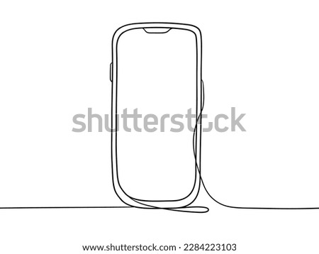 Vector line art illustration of mobile phone. Isolated on white background. Minimalist design. Outline vector illustration