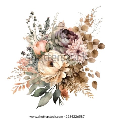 Watercolor wedding floral bouquet - illustration blush pink yellow vivid flowers. Decorative elements template isolated on white background Royalty-Free Stock Photo #2284226587