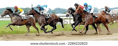 Horse race color illustration - vector artwork