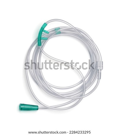 Top view of twin bore nasal oxygen breathing cannula isolated on white Royalty-Free Stock Photo #2284233295