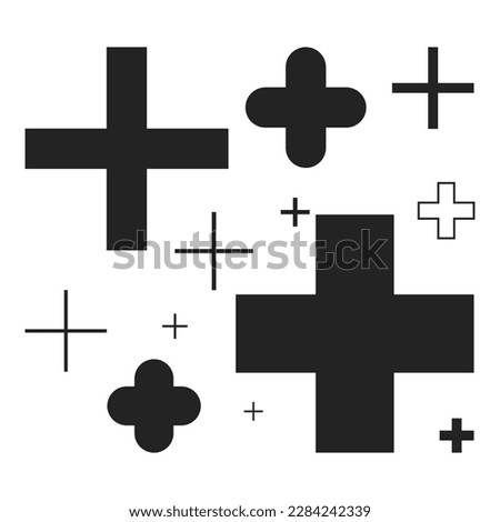 Plus sign vector symbol set isolated on a white background.