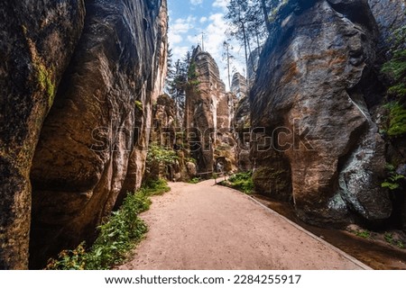 Remains of rock city in Adrspach Rocks, part of Adrspach-Teplice landscape park in Broumov highlands region of Bohemia, Czech Republic, Czech mountains