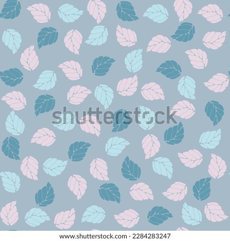 Pink blue and sea wave color leaves on gray background vector seamless pattern design for textile print or wrapping paper. Birch or aspen abstract leaves.