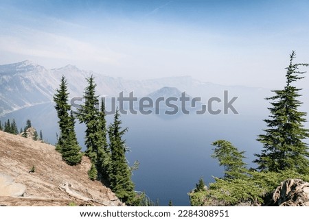 Crater Lake view on a foggy morning, Oregon