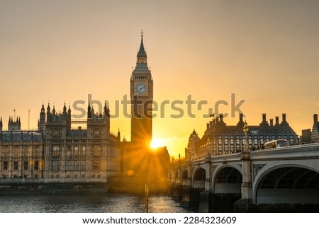 Big Ben at sunset in London. England Royalty-Free Stock Photo #2284323609