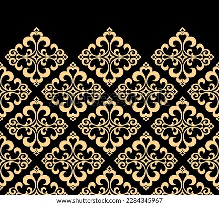 Floral pattern. Vintage wallpaper in the Baroque style. Modern vector background. Gold and black ornament for fabric, wallpaper, packaging. Ornate Damask flower ornament