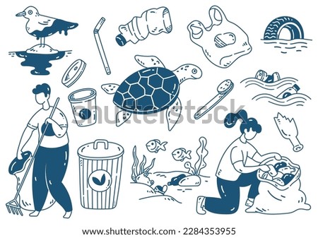 Ocean conservation concept doodle cartoon design element Royalty-Free Stock Photo #2284353955