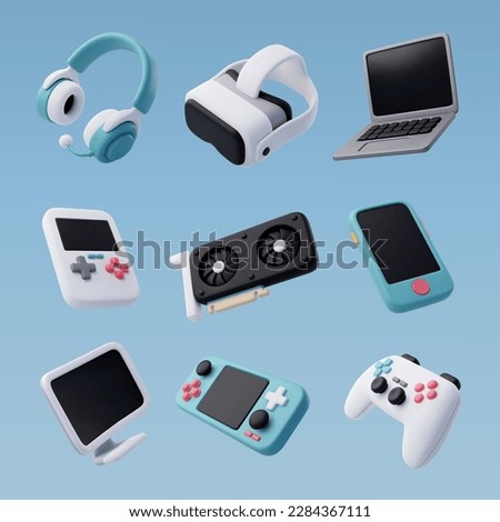 3d Vector set of games icon, Video game and esports, Game concept. Eps 10 Vector Royalty-Free Stock Photo #2284367111
