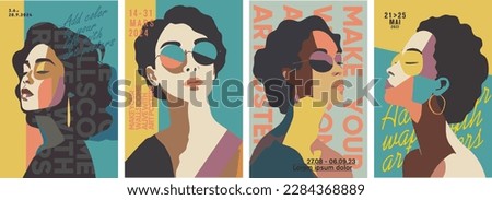 Girl in glasses. Minimalistic vector portraits. Fine Art. Set of vector illustration. 