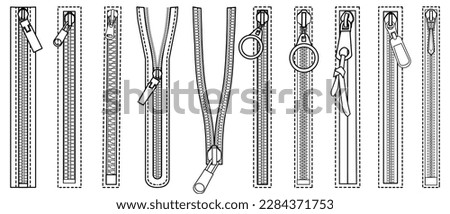 Zipper Fasteners Vector Illustration Technical Cad Drawing Template Royalty-Free Stock Photo #2284371753