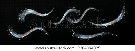 Realistic set of winter air swirls with snowflakes isolated on transparent background. Vector illustration of cold wind flow, frosty whirlwind blow, icy stream vortex. Cool windstorm. Design elements Royalty-Free Stock Photo #2284394095